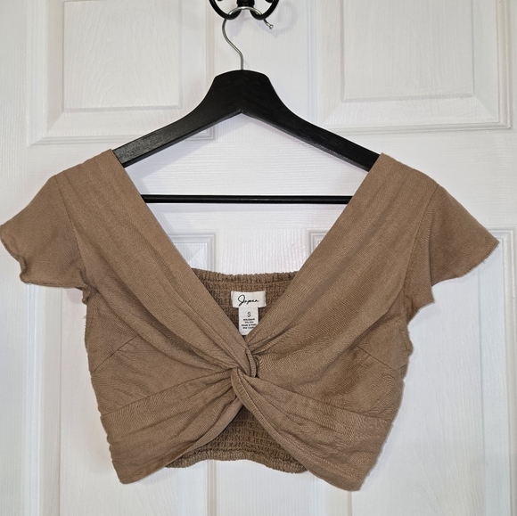 Japna Tops - Tan Knotted Crop Top